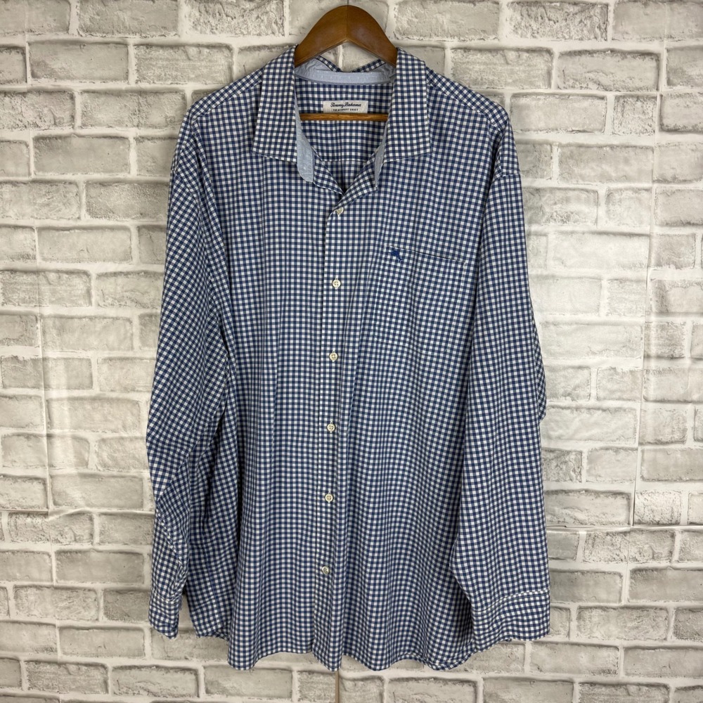 Tommy Bahama Newport Coast Blue Gingham Pima Cotton Blend Shirt Mens 3XLB Big